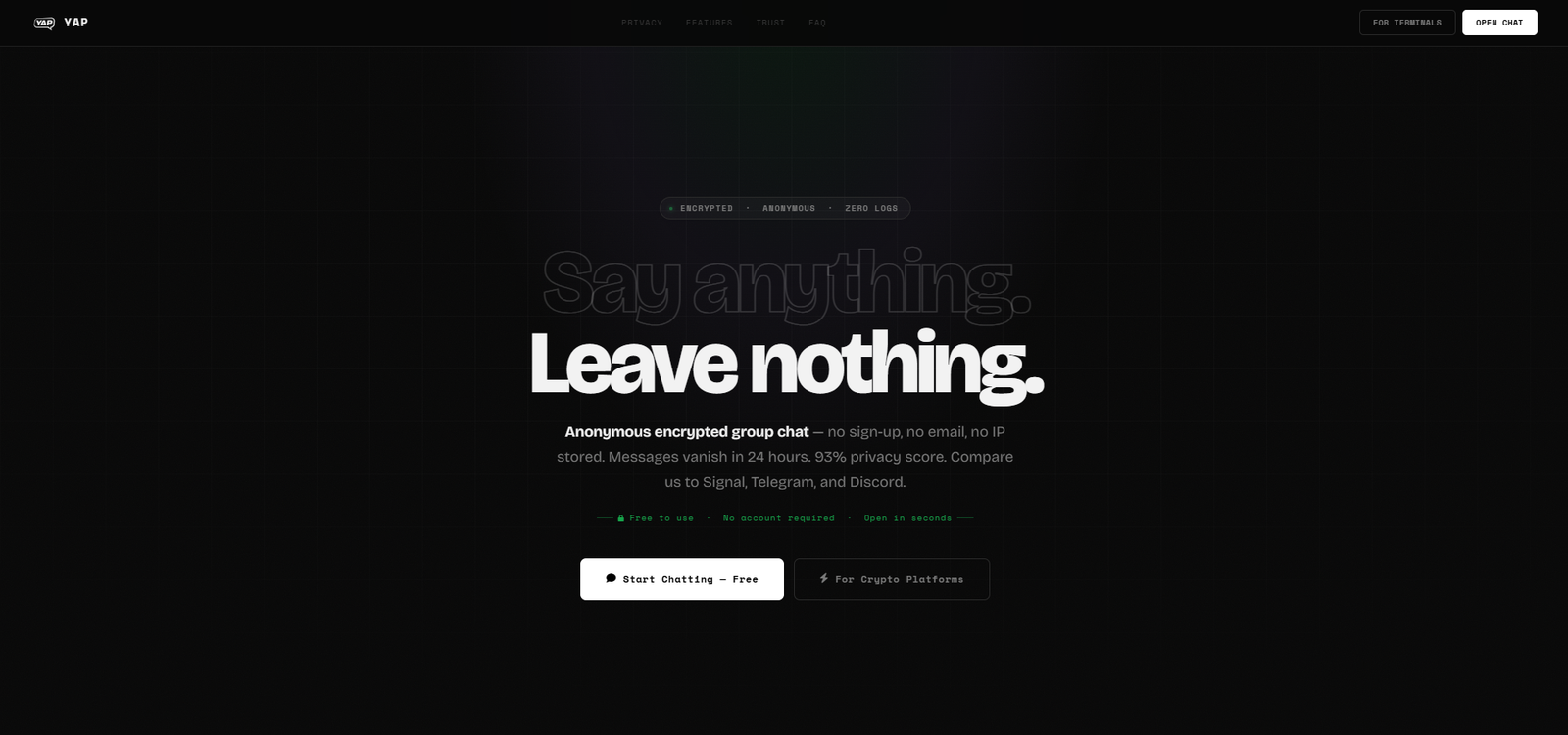 Screenshot of the YAP website